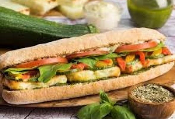 Baguette Grilled Halloumi Pesto